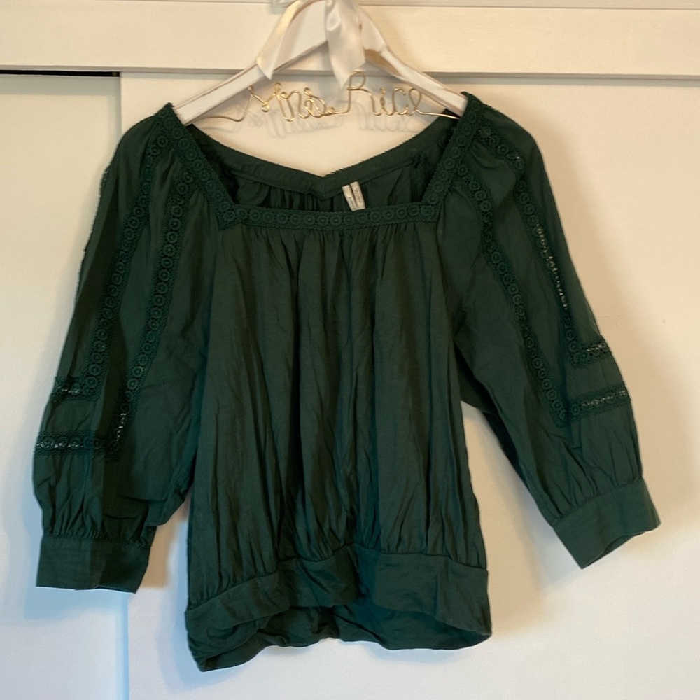 Vintage Anthropologie Emerald Green Puffed Sleeve Blouse